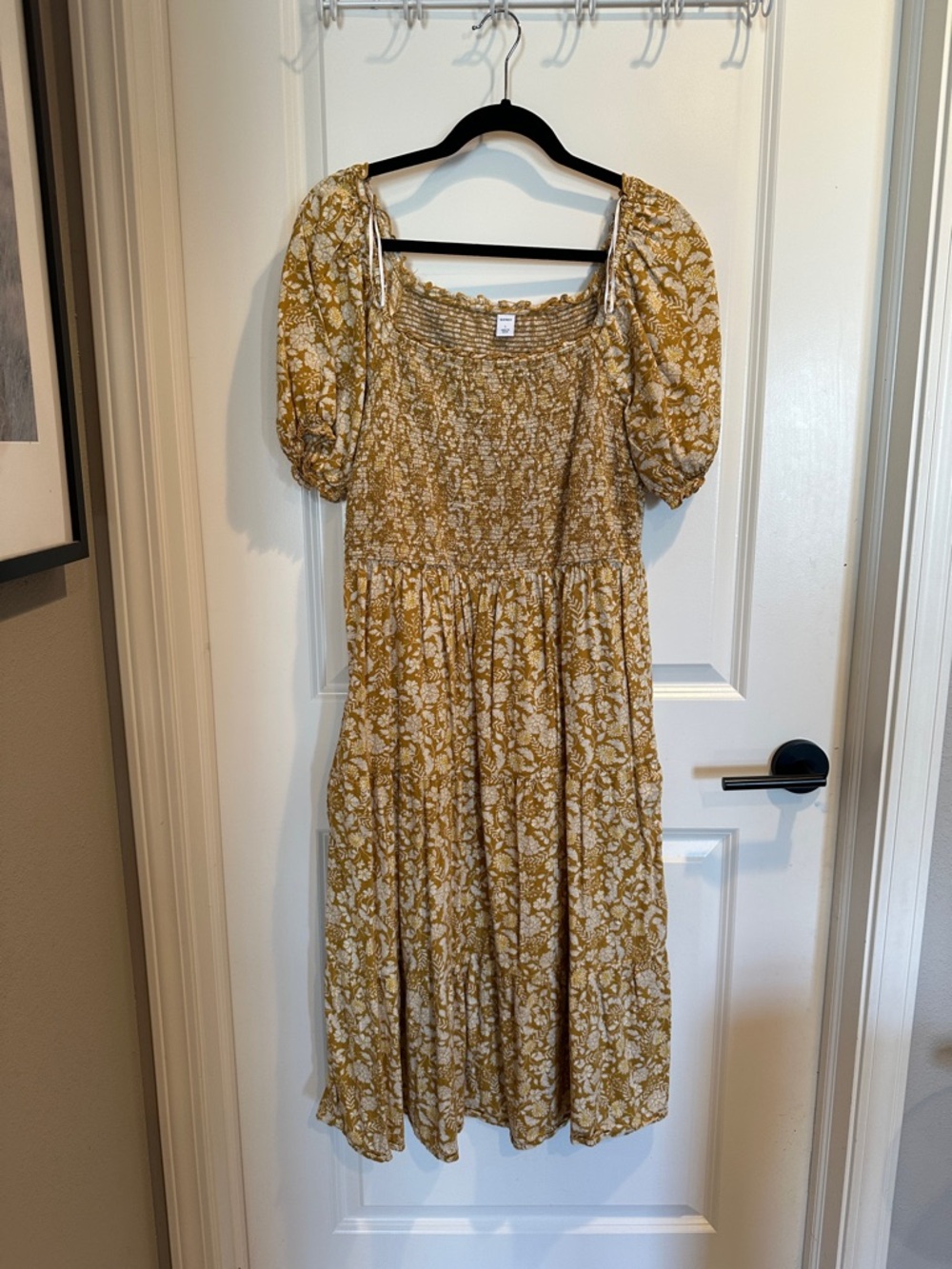 Old Navy Mustard Floral Smocked Midi Dress